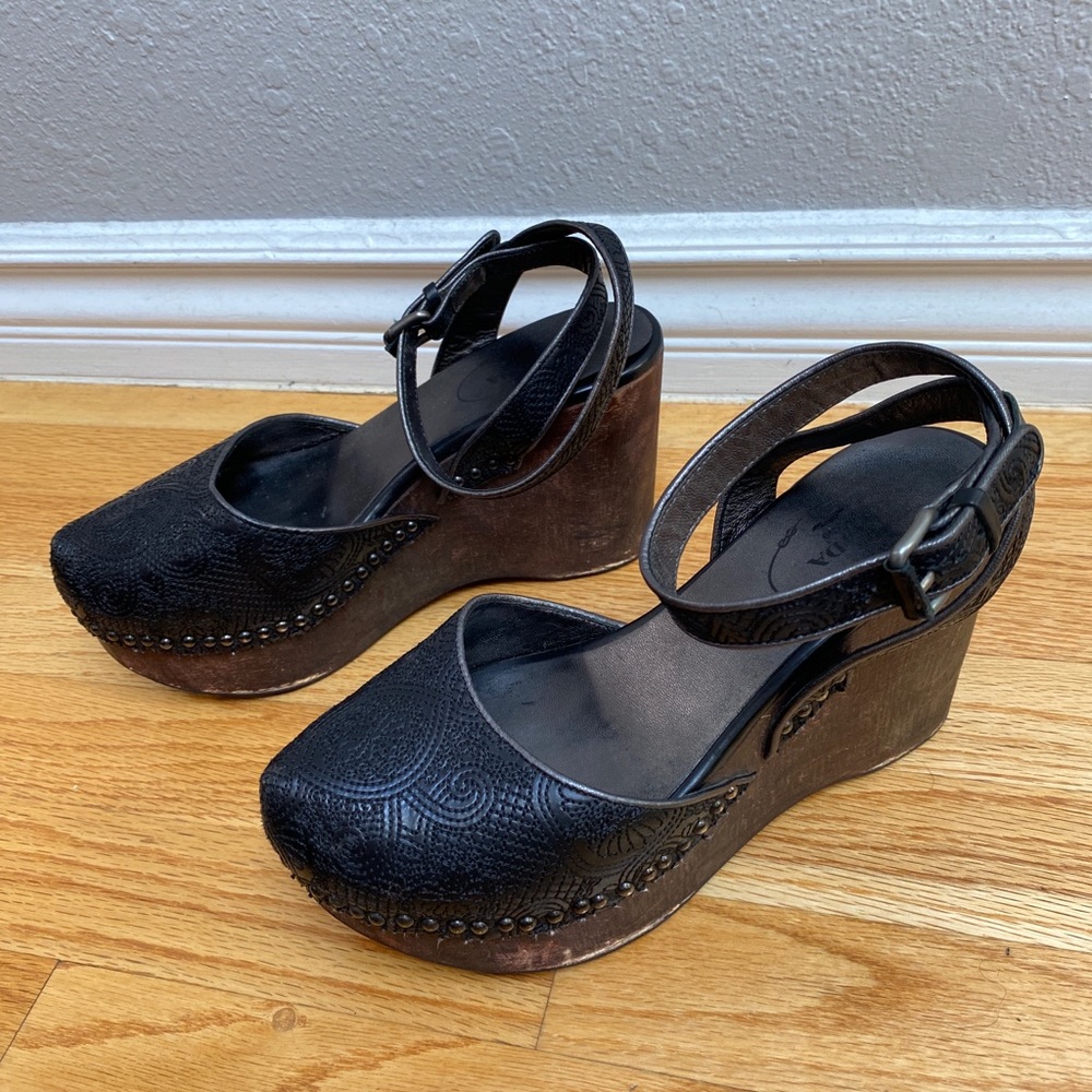 Prada black leather hand-tooled platform clogs, 37.5 ($250 obo)